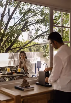 Breakfast with a view of the trees at La Valise Mexico City